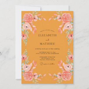 Ochre Salmon Ranunculus Eucalyptus Wedding Invitation