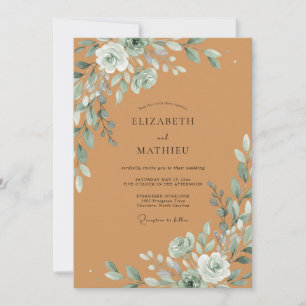 Ochre Seafoam Petal Wedding Invitation