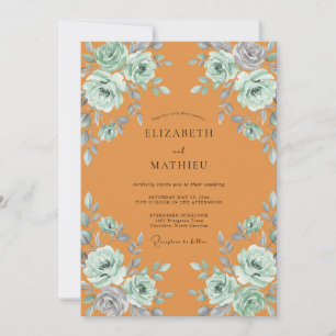 Ochre Silver Leafy Wedding Invitation