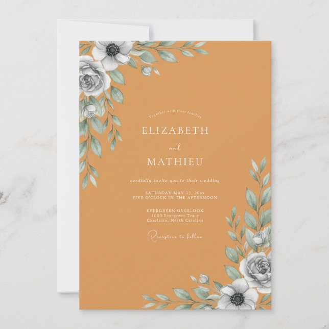 Ochre Slate Leaf Wedding Invitation (Front)
