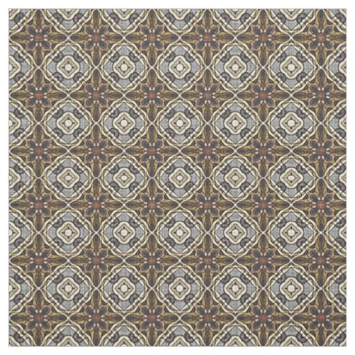 Ochre Taupe Brown Gray Bali Batik Style Pattern Fabric