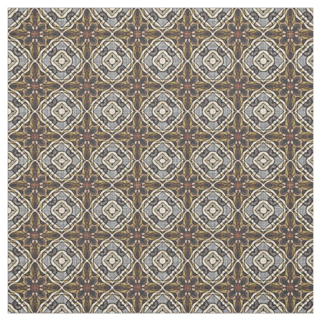 Ochre Taupe Brown Gray Bali Batik Style Pattern Fabric (Swatch)