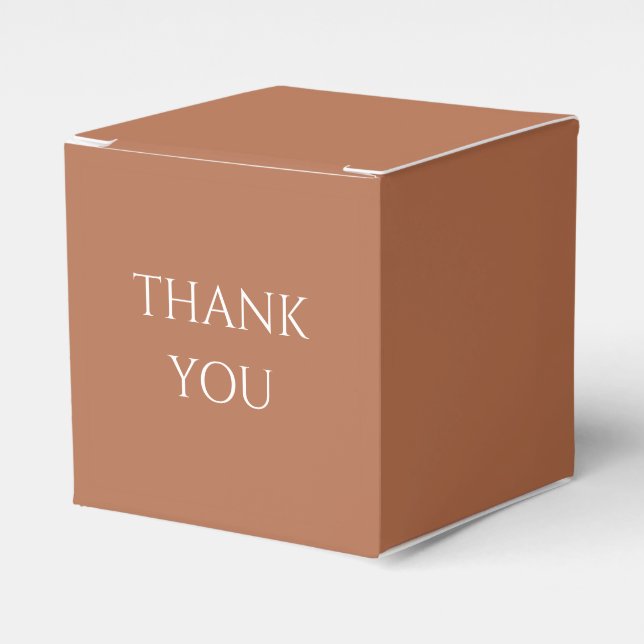 Ochre Terracotta Script Wedding Thank You Favor Boxes (Front Side)
