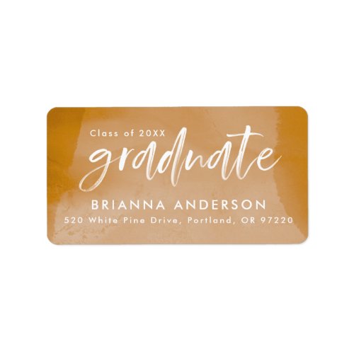 Ochre Watercolor Graduation Return Address Label