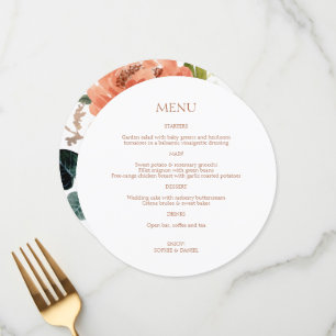 Ochre & White Initials Floral Round Wedding Menu