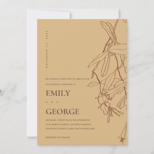 OCHRE YELLOW LINE DRAWING FLORAL WEDDING INVITE