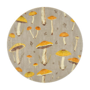Ochre Yellow Mushroom Whimsical Woodland Botanical Cutting Board