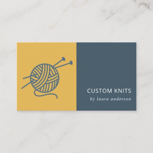 OCHRE YELLOW NAVY GREY KNITTING WOOL YARN BALL BUSINESS CARD