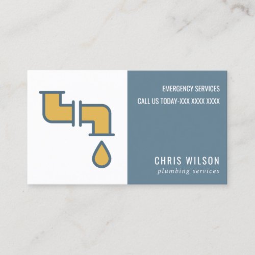 OCHRE YELLOW NAVY PLUMBER SERVICE PIPES PLUMBING BUSINESS CARD