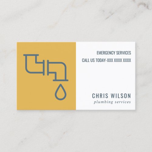 OCHRE YELLOW NAVY PLUMBER SERVICE PIPES PLUMBING BUSINESS CARD