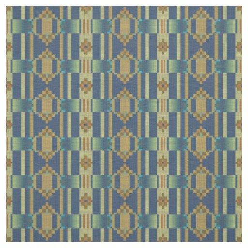 Ochre Yellow Orange Teal Blue Green Ethnic Look Fabric