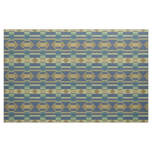 Ochre Yellow Orange Teal Blue Green Ethnic Look Fabric