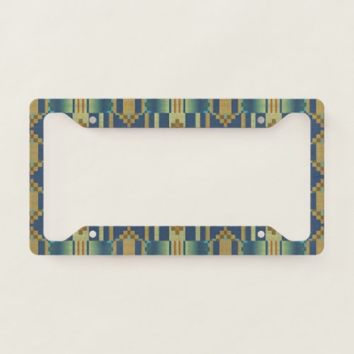 Ochre Yellow Orange Turquoise Teal Blue Tribal Art License Plate Frame