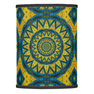Ochre Yellow & Turquoise Blue Sun Pattern Tribal Lamp Shade
