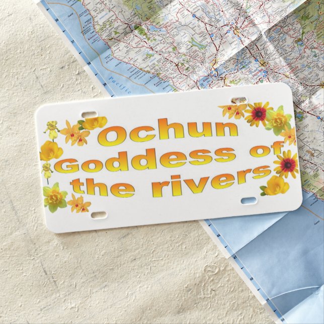 Ochun Goddess Of The Rivers Flowers License Plate (In Situ)