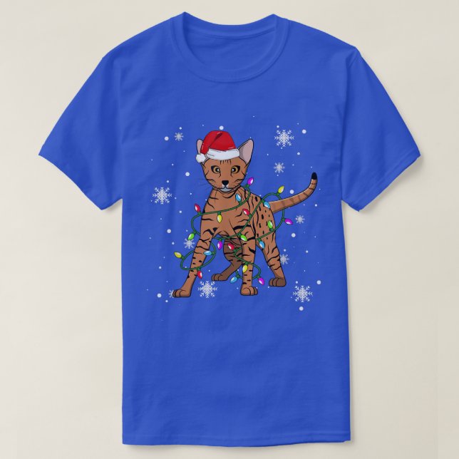 Ocicat Cat Christmas Light Christmas Cat Santa hat T-Shirt (Design Front)