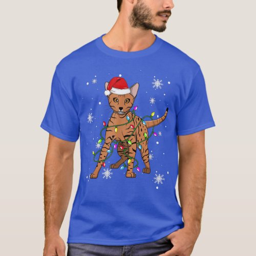 Ocicat Cat Christmas Light Christmas Cat Santa hat T_Shirt