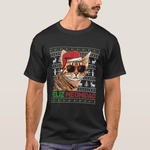 Ocicat Cat Feliz Meowidad Funny Christmas T_Shirt