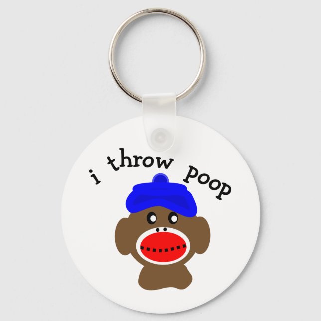 ock Monkey "I THROW POOP" Keychain (Front)