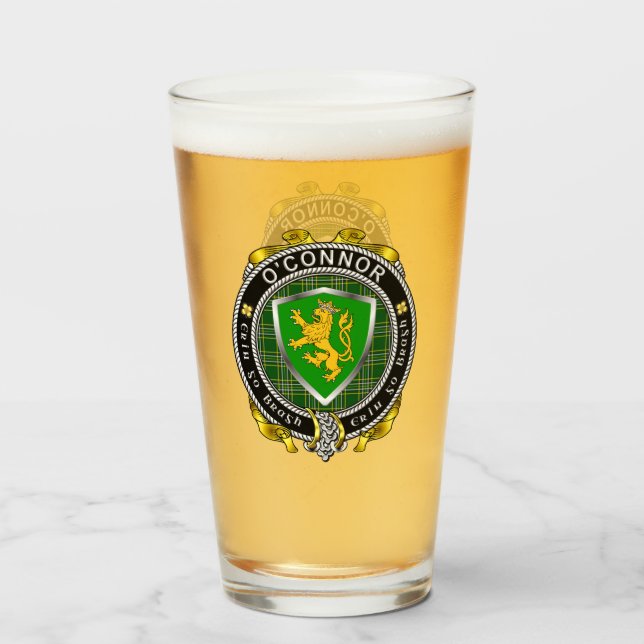 O'Connor/Connor (Kerry) Irish Shield Beer Glass (Front Filled)