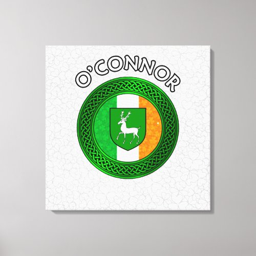 OConnor Crest  Celtic Knot on Shamrock Canvas Pr