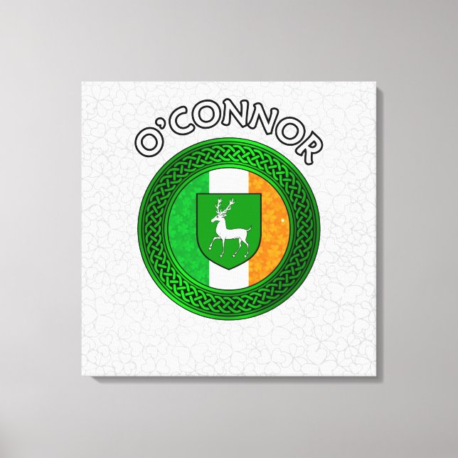 O'Connor Crest & Celtic Knot on Shamrock Canvas Pr Print (Front)