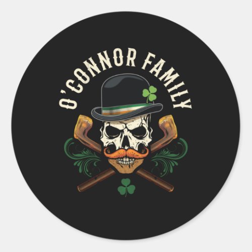 OConnor Family Irish Skull with Shillelagh Classic Round Sticker