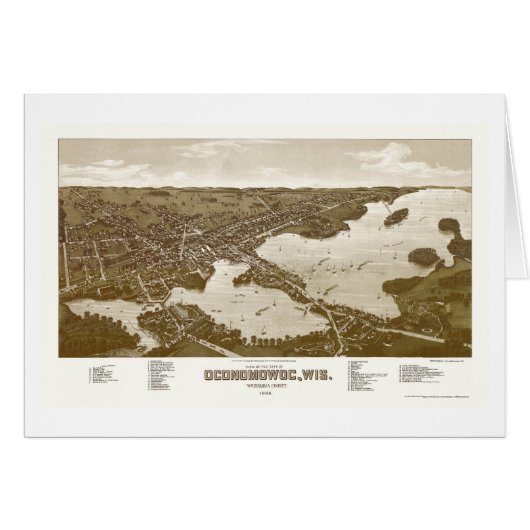 Oconomowoc, WI Panoramic Map - 1885 Cards (Front Horizontal)