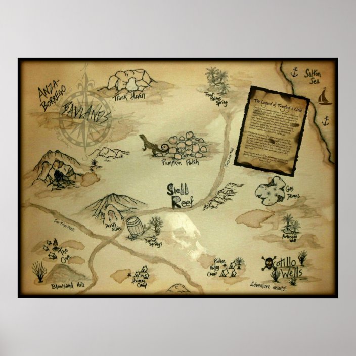 Ocotillo Wells Treasure Map of Southern California Poster | Zazzle.com