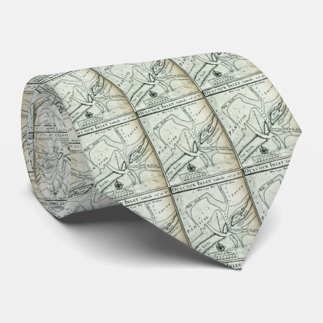 Ocracoke Inlet Map - Blackeard's Anchoring (1733) Neck Tie (Rolled)