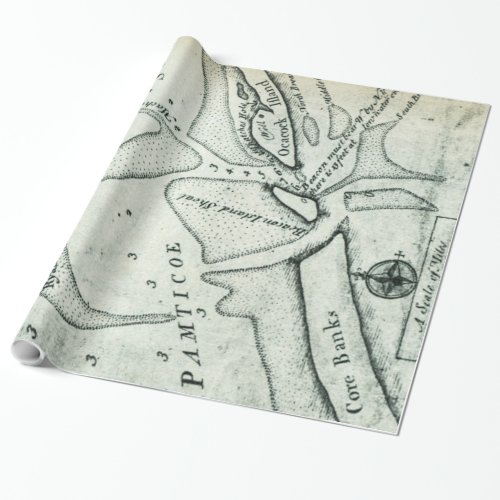 Ocracoke Inlet Map _ Blackeards Anchoring 1733 Wrapping Paper