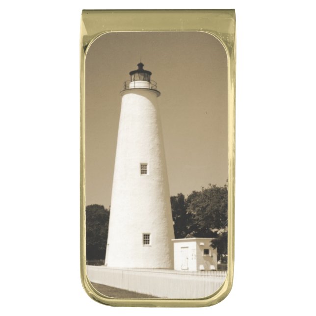 Ocracoke Lighthouse Gold Finish Money Clip (Front Vertical)