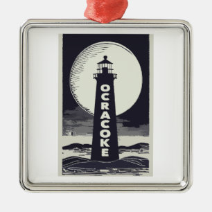 Ocracoke Lighthouse North Carolina Moon Metal Ornament