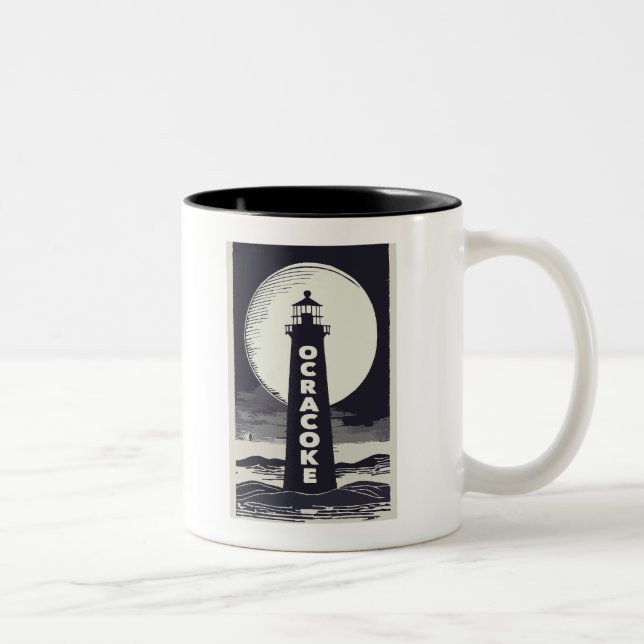 Ocracoke Lighthouse North Carolina Moon Two-Tone Coffee Mug (Right)