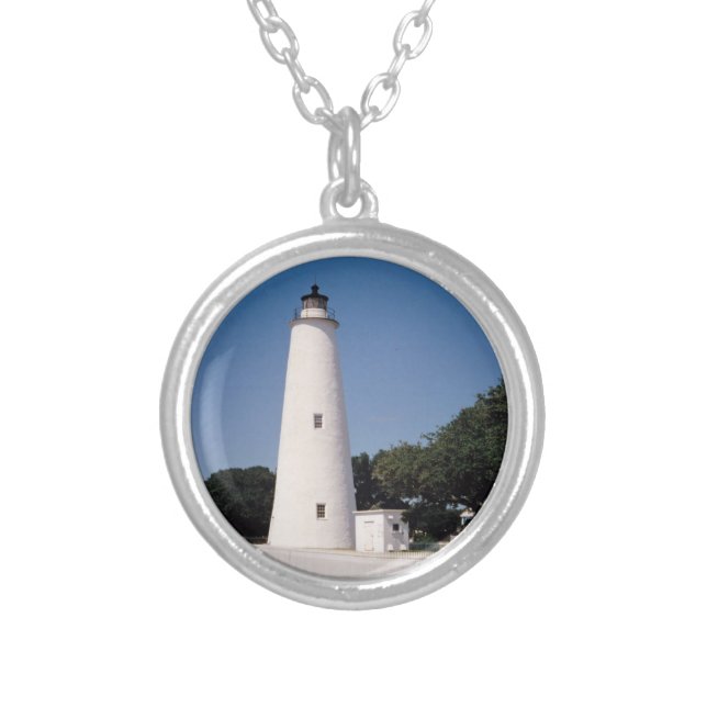 Ocracoke Lighthouse Silver Plated Necklace (Front)