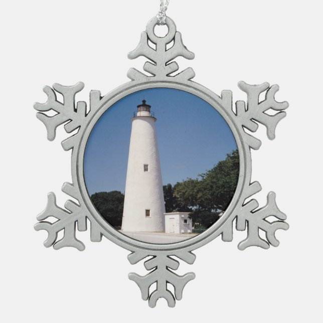 Ocracoke Lighthouse Snowflake Pewter Christmas Ornament (Front)