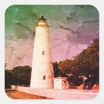 Ocracoke Lighthouse  Square Sticker by JTHoward at Zazzle