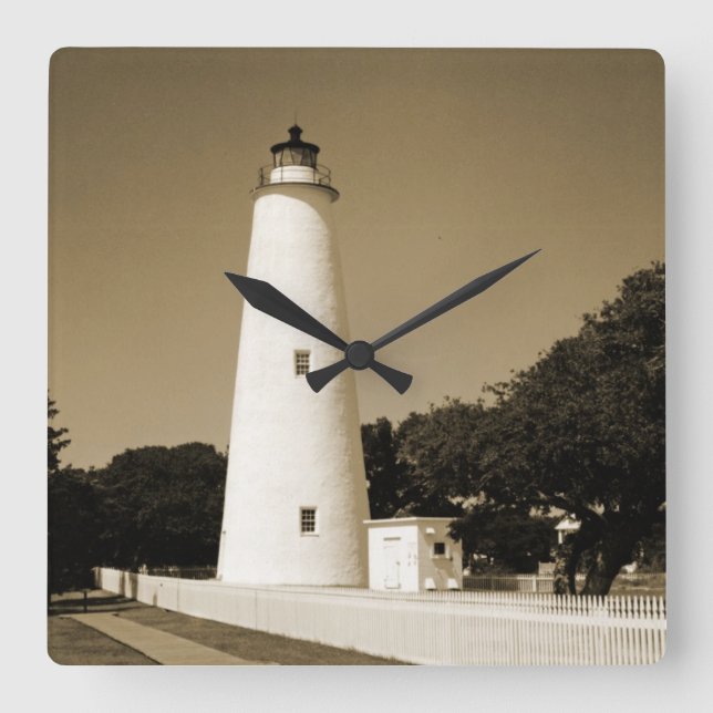 Ocracoke Lighthouse Square Wall Clock (Front)