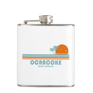Ocracoke North Carolina Sun Palm Trees Flask