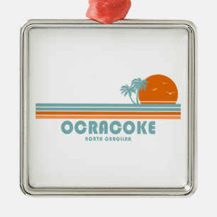 Ocracoke North Carolina Sun Palm Trees Metal Ornament