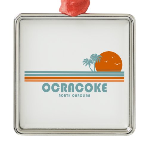 Ocracoke North Carolina Sun Palm Trees Metal Ornament