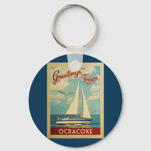Ocracoke Sailboat Vintage Travel North Carolina Keychain