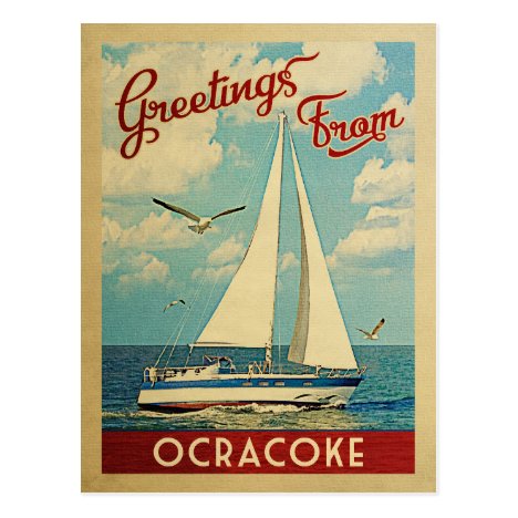 Ocracoke Sailboat Vintage Travel North Carolina Postcard