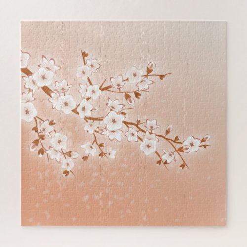 Ocre Brown Cherry Blossoms Jigsaw Puzzle