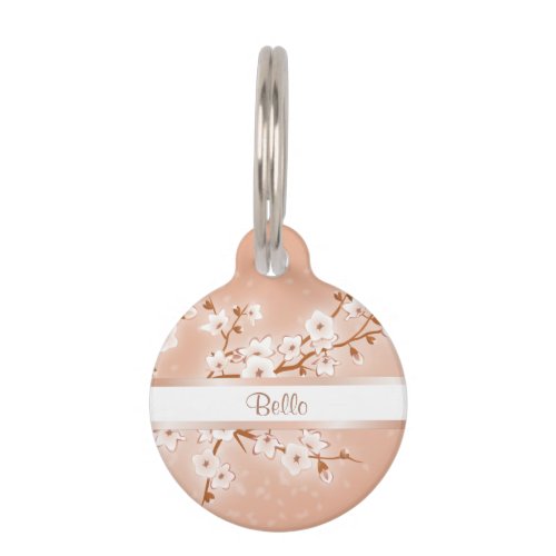 Ocre Rose Gold Cherry Blossoms Pet ID Tag