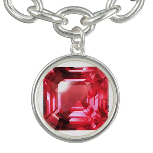 Octagon shaped Ruby Gemstone July Birthstone Red Bracelet