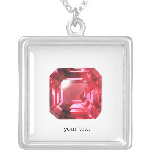 Octagon shaped Ruby Gemstone July Birthstone Red Silver Plated Necklace