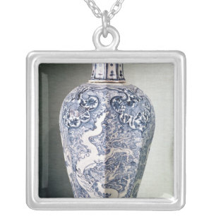 Octagonal 'Mei- P'ing' vase with white Silver Plated Necklace