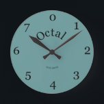 Octal clock live your life in base 8<br><div class="desc">Have you always wanted to live in base 8,  here's your chance,  split your day into three with an octal watch! For the person who has everything. Also for sale with an eight at the top. You can shange the back ground colours to suit your taste.</div>