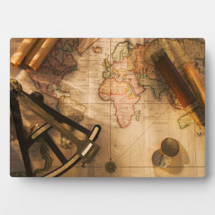 Octant, Compass And Telescope On Nautical Map Plaque